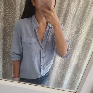 Two by Vince Camuto Silk Utility Blue Button Down